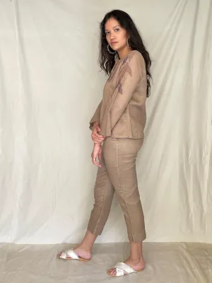 Handcrafted Cotton Round Neck Shirt With Pants - Alyona