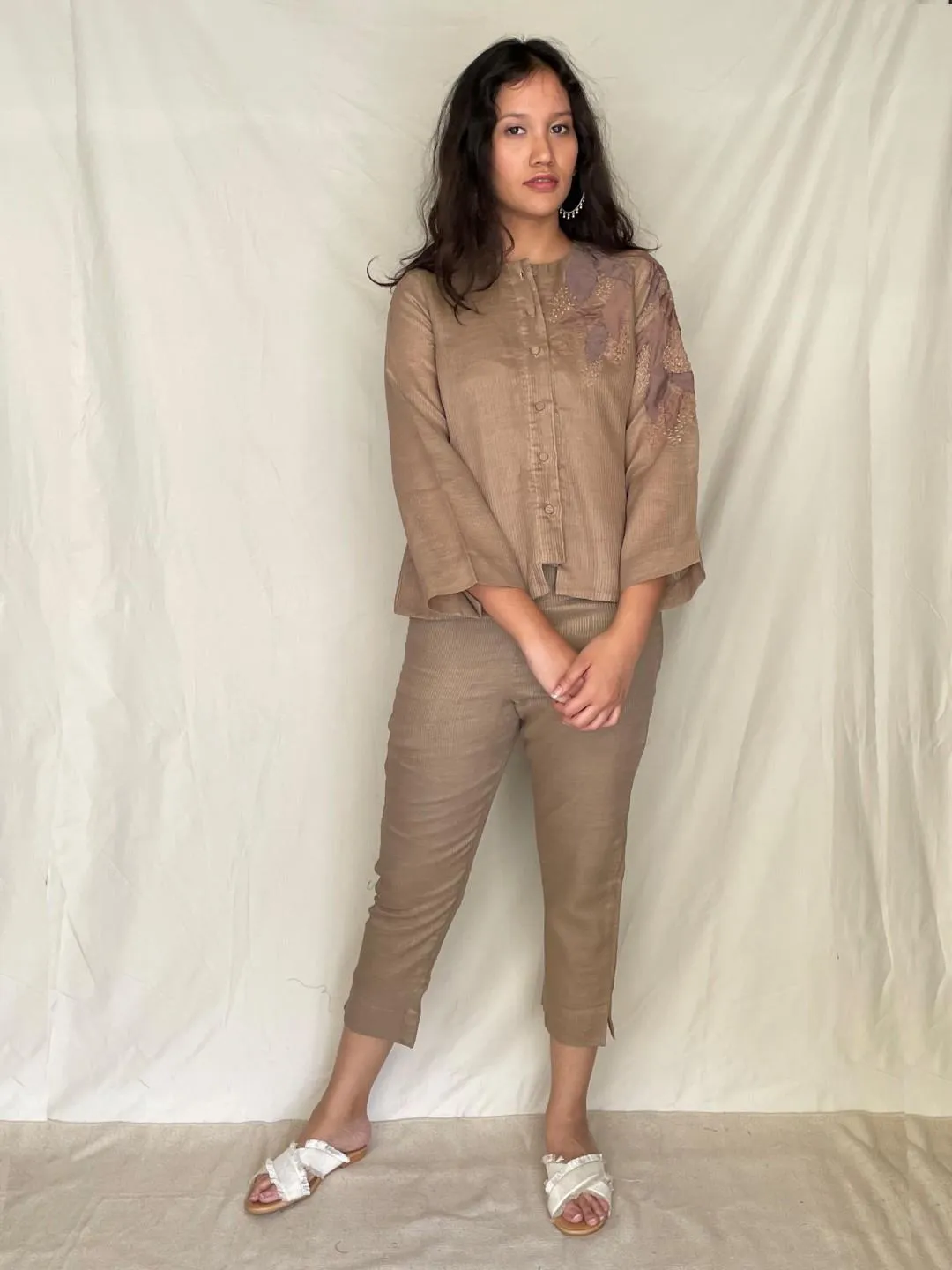 Handcrafted Cotton Round Neck Shirt With Pants - Alyona