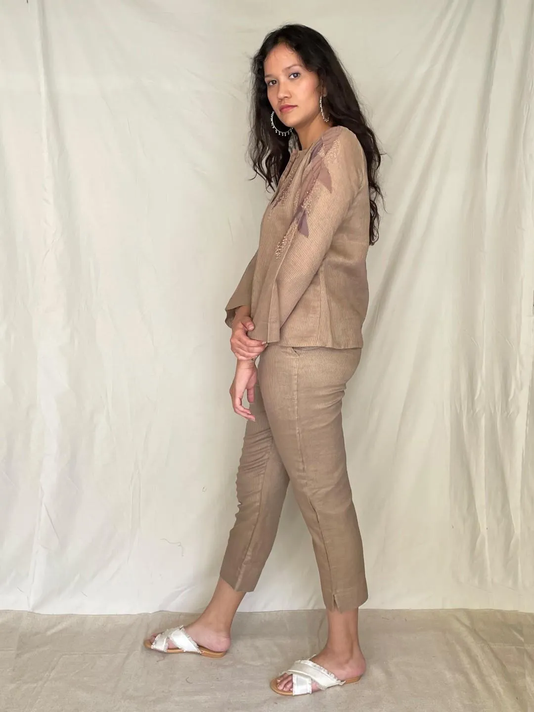 Handcrafted Cotton Round Neck Shirt With Pants - Alyona
