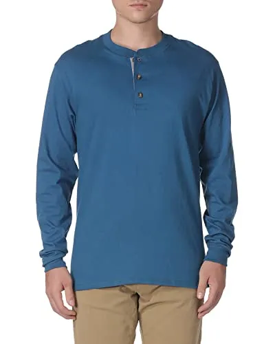 Hanes Men's Long-Sleeve Beefy Henley T-Shirt - Large - Petro Teal