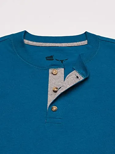 Hanes Men's Long-Sleeve Beefy Henley T-Shirt - Large - Petro Teal