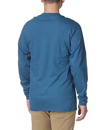 Hanes Men's Long-Sleeve Beefy Henley T-Shirt - Large - Petro Teal