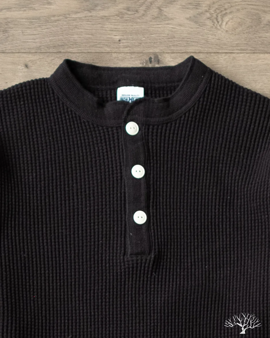 IHTL-1213-BLK - Waffle Knit Long Sleeve Thermal Henley - Black