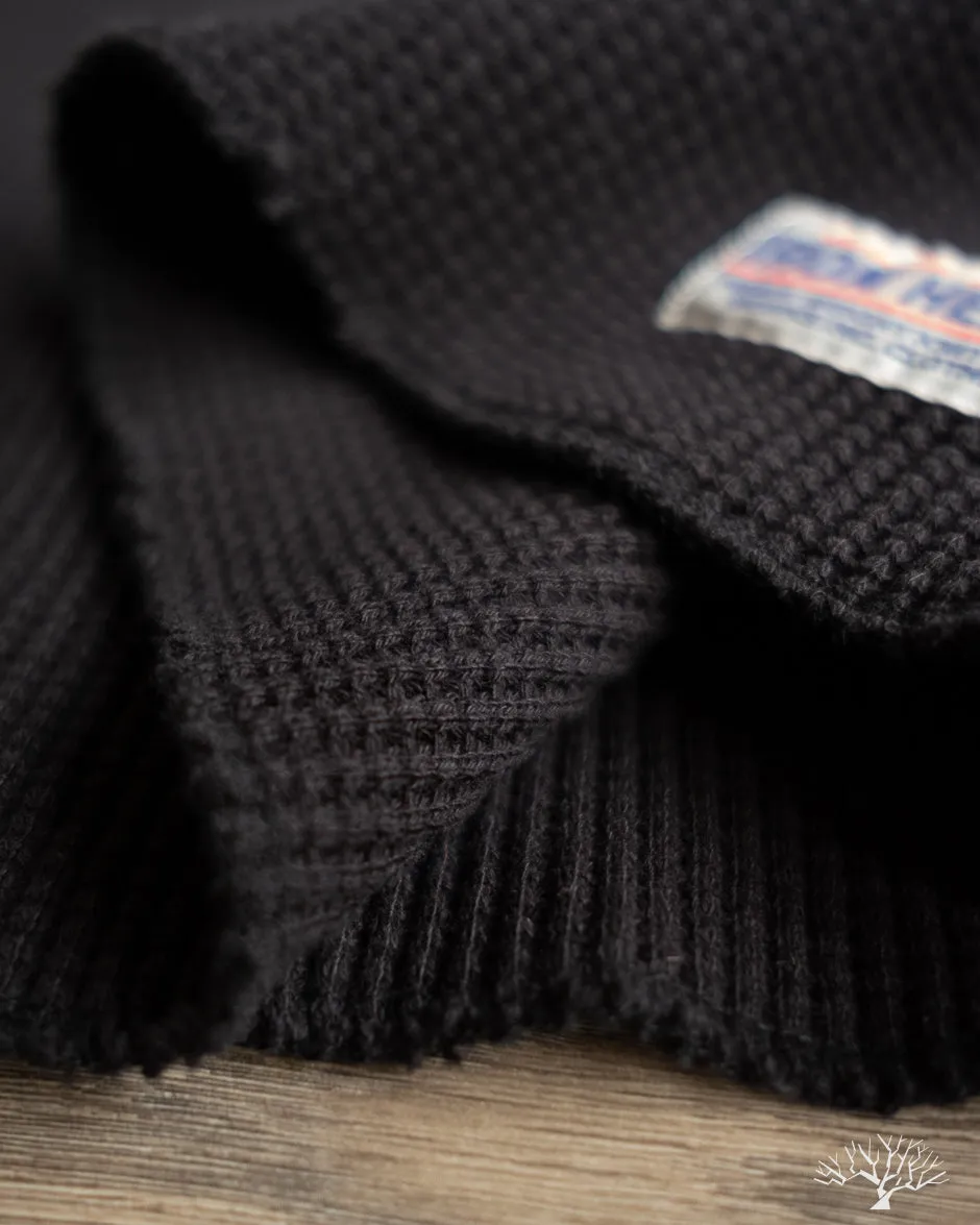 IHTL-1213-BLK - Waffle Knit Long Sleeve Thermal Henley - Black