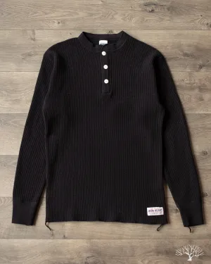 IHTL-1213-BLK - Waffle Knit Long Sleeve Thermal Henley - Black
