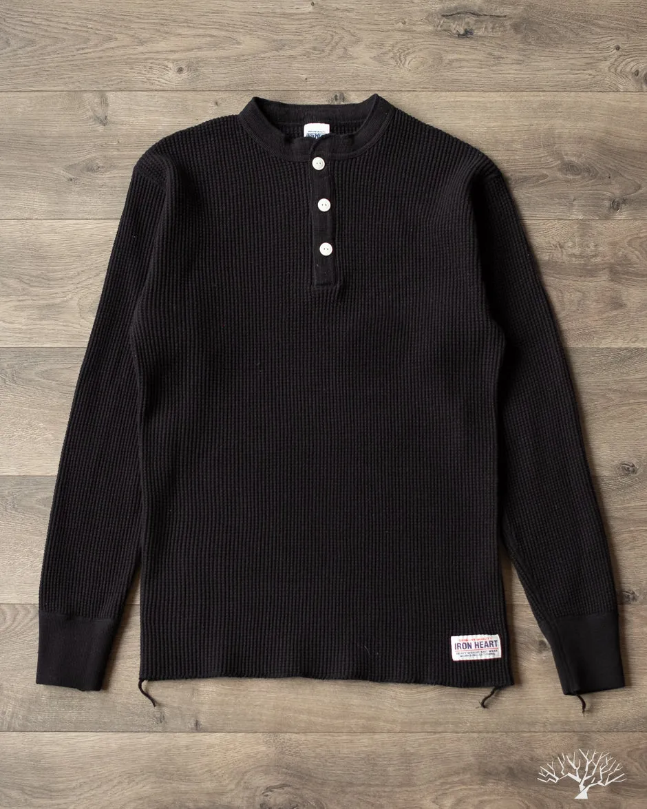 IHTL-1213-BLK - Waffle Knit Long Sleeve Thermal Henley - Black