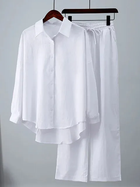 Ivyshape | Chic Ensemble: Long Sleeve Shirt And Wide Leg Pants Set