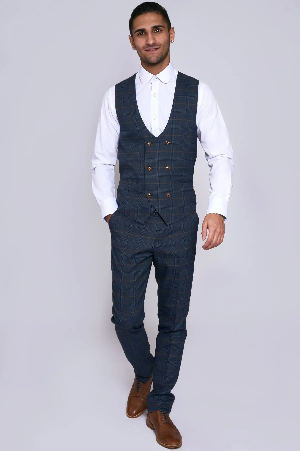 Jenson Navy Check Waistcoat :- Check Waistcoat