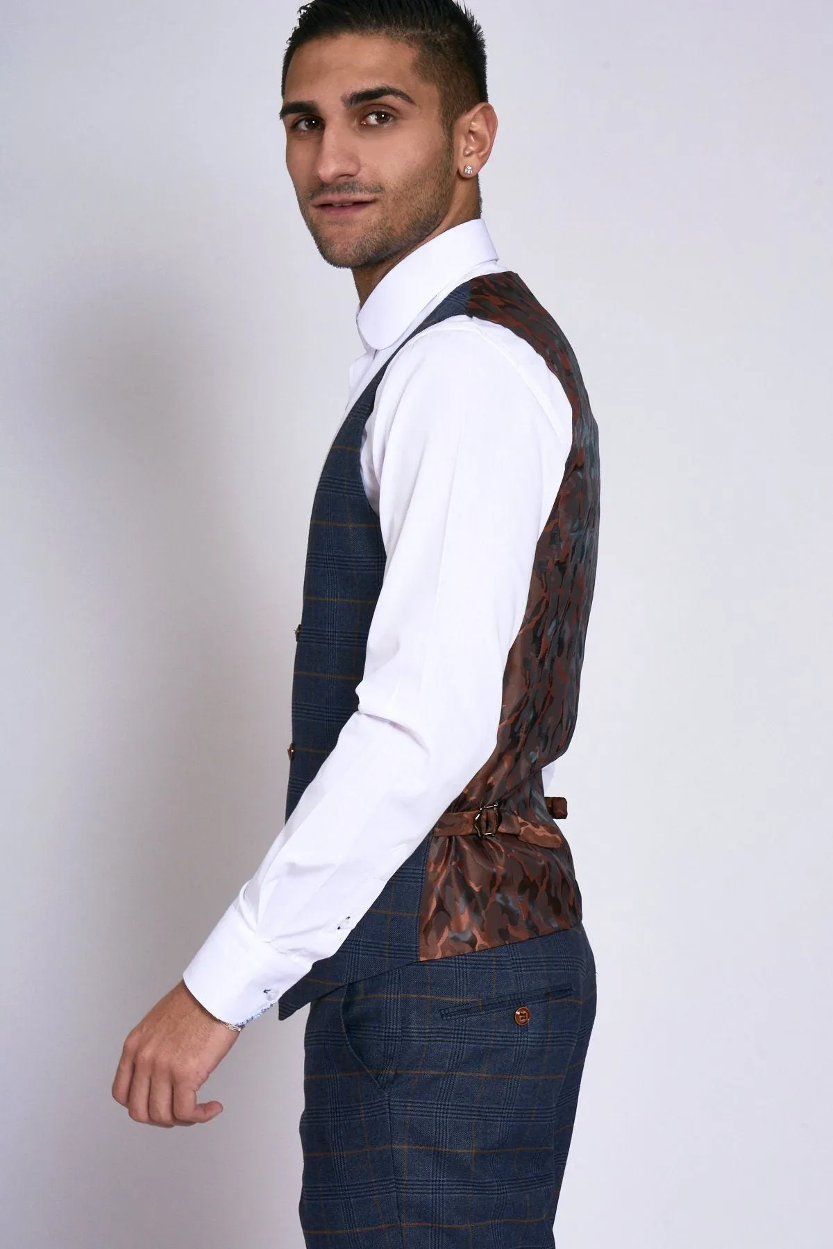 Jenson Navy Check Waistcoat :- Check Waistcoat
