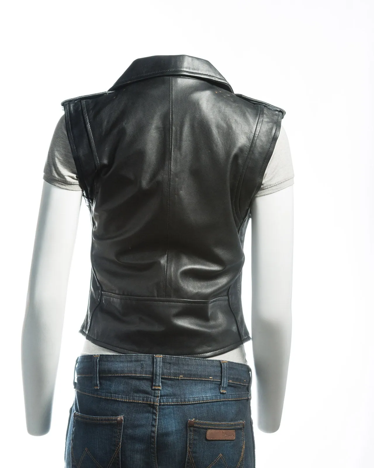 Ladies Black Brando Style Leather Waistcoat: Isabella