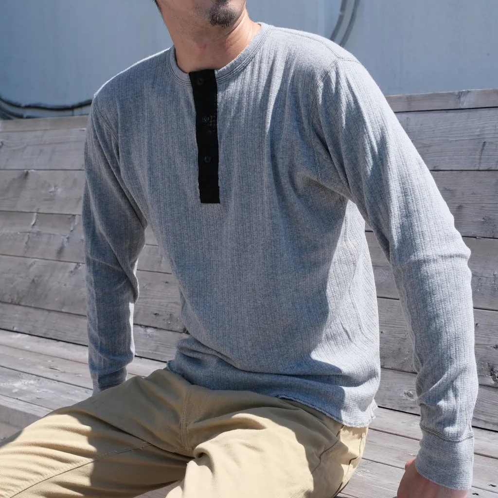 Loop & Weft Smooth Drop Needle Rib Knit L/S Henley (Gray)