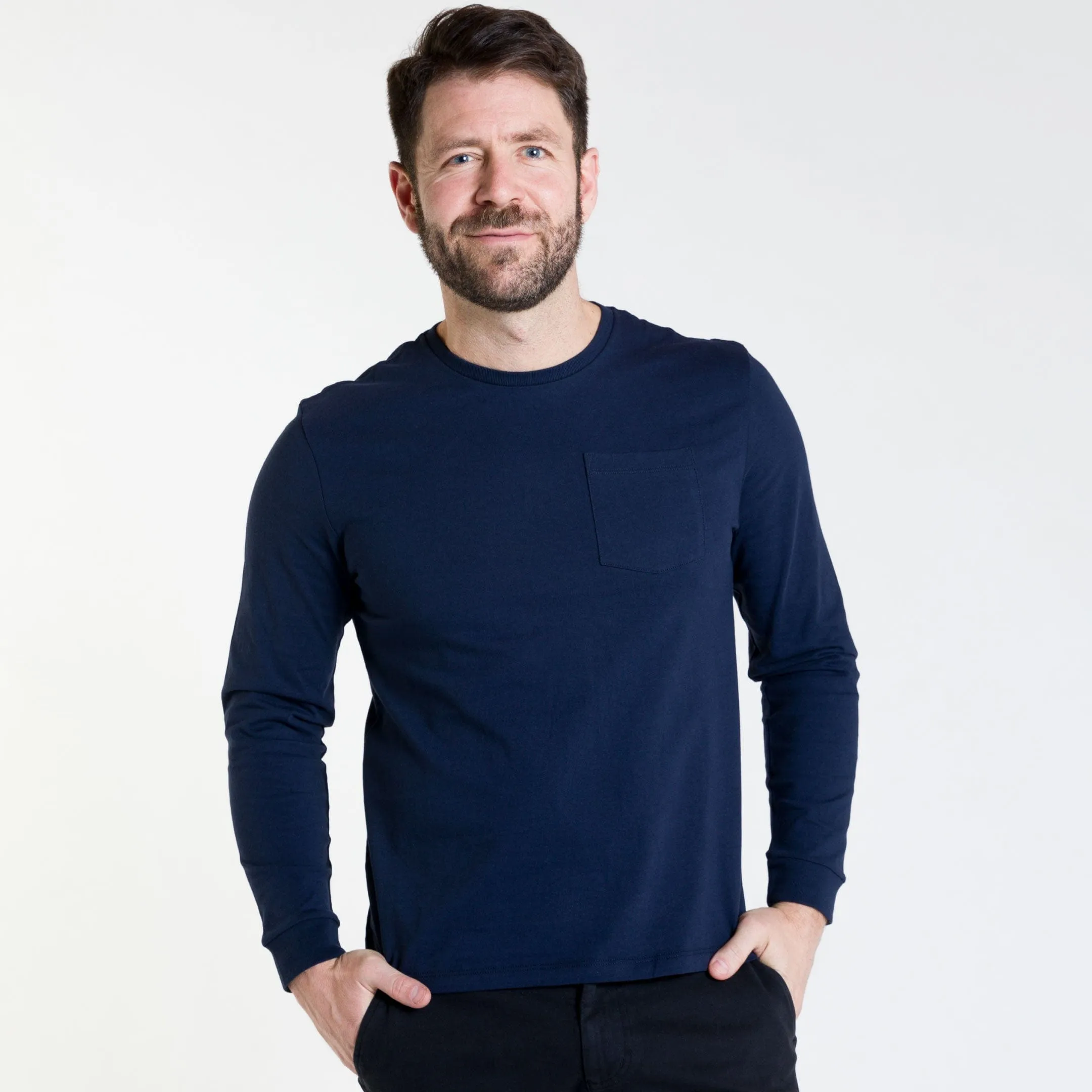Navy Long Sleeve Pima Cotton Crew Neck Tee