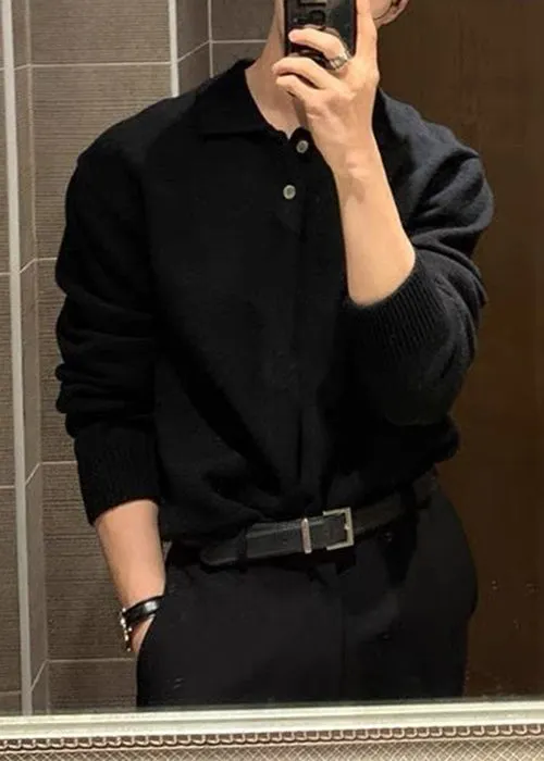 New Coffee Peter Pan Collar Button Knit Sweaters Men Spring TK008