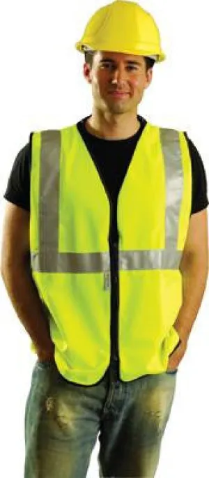 OccuNomix X-Large Yellow OccuLux Lightweight Polyester Class 2 Vest With Zipper Front Closure And 2" 3M Scotchlite Reflective Tape Striping