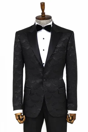 Patterned Slim Fit Black Men Dinner Blazer - Wessi