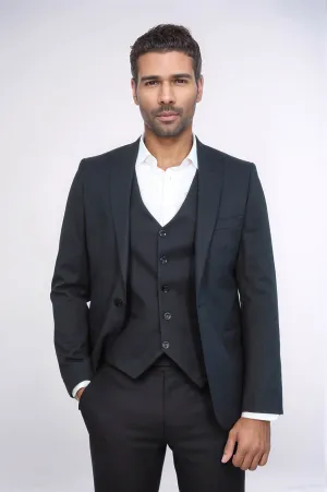 Plain Navy Blue Blazer Vest Set - Wessi