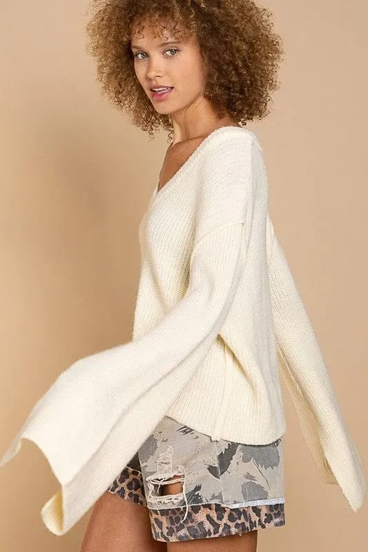 POL Timeless Split Bell Sleeve Knit Sweater