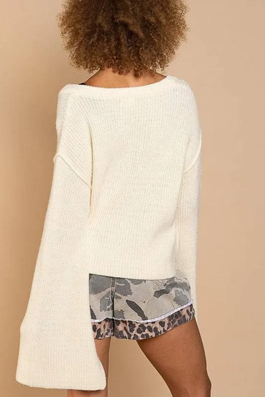 POL Timeless Split Bell Sleeve Knit Sweater