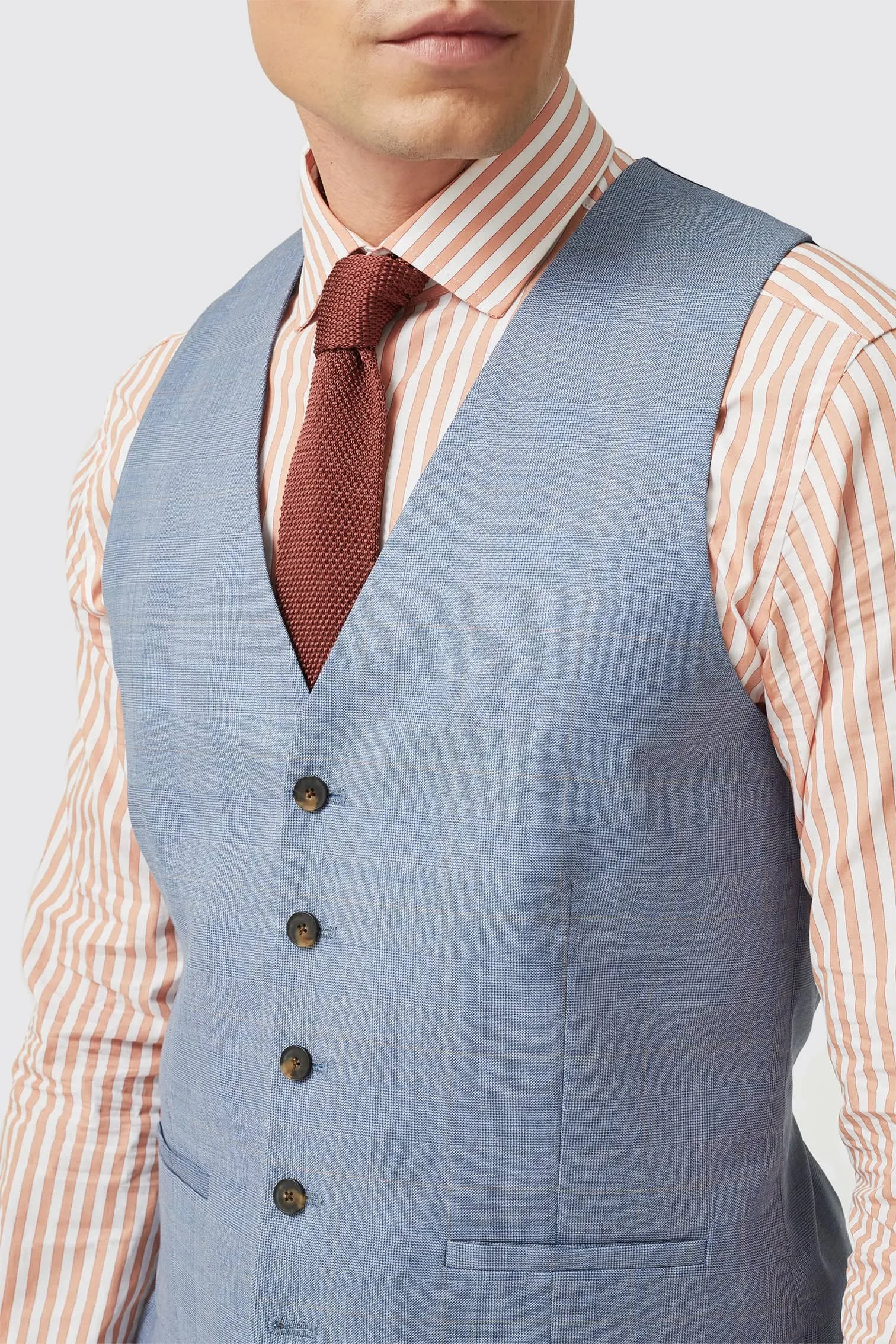 Rivulet Tailored Fit Blue Check Wool Waistcoat - ARCHIVE