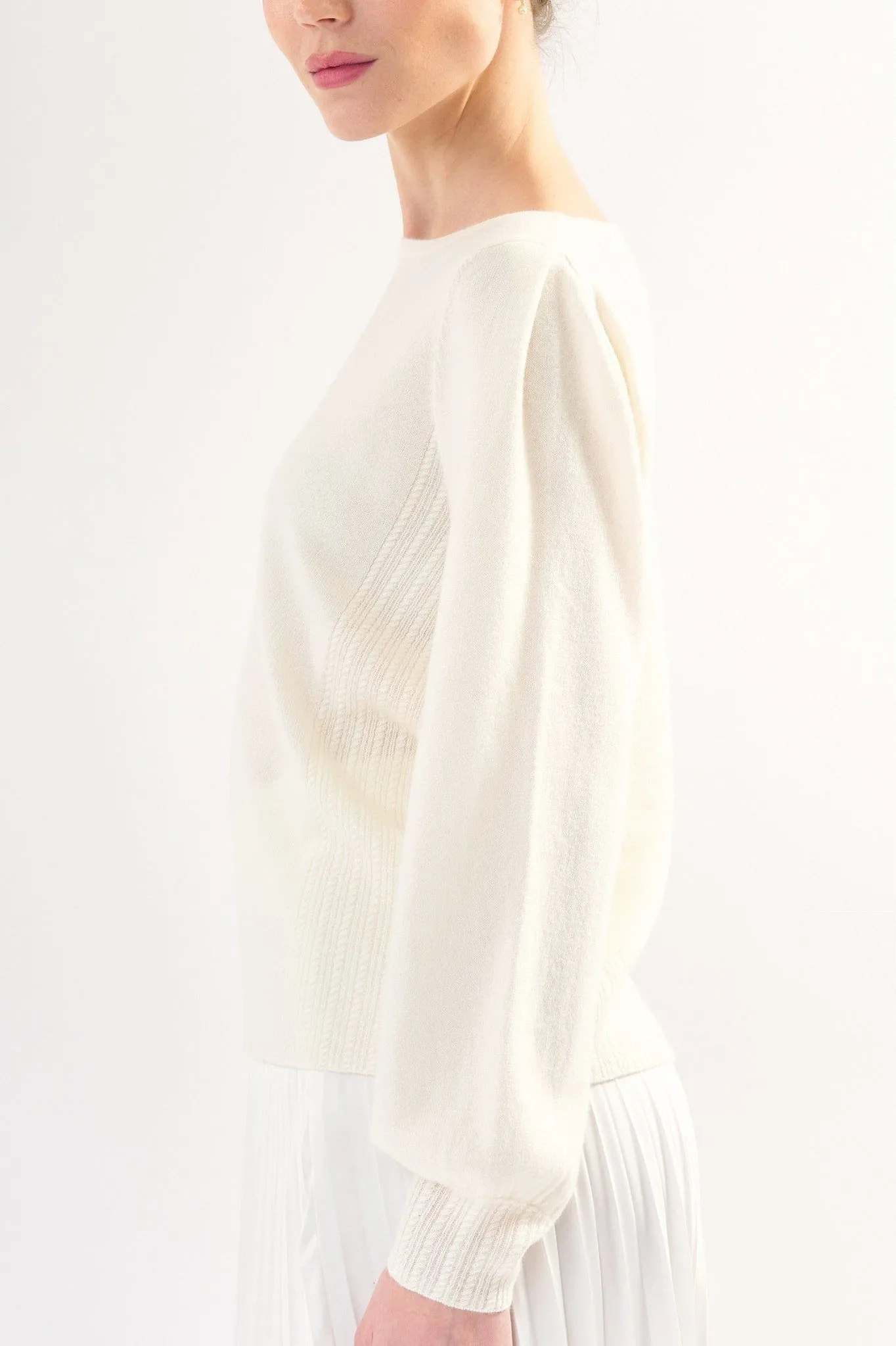 Robertson Madison 100% Cashmere Wide Shoulder Crewneck CC-260 | Ivory | Clearance Final Sale