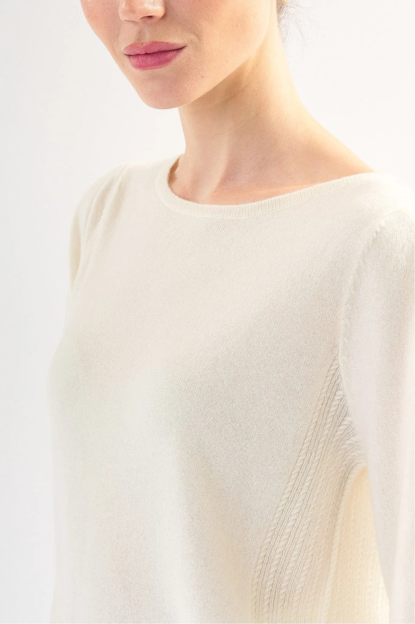 Robertson Madison 100% Cashmere Wide Shoulder Crewneck CC-260 | Ivory | Clearance Final Sale