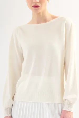 Robertson Madison 100% Cashmere Wide Shoulder Crewneck CC-260 | Ivory | Clearance Final Sale