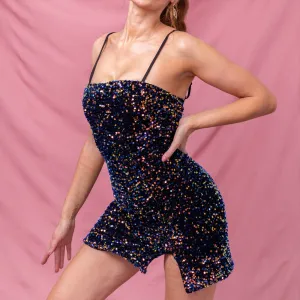 Sequin Stretch Backless Dresses with Slit