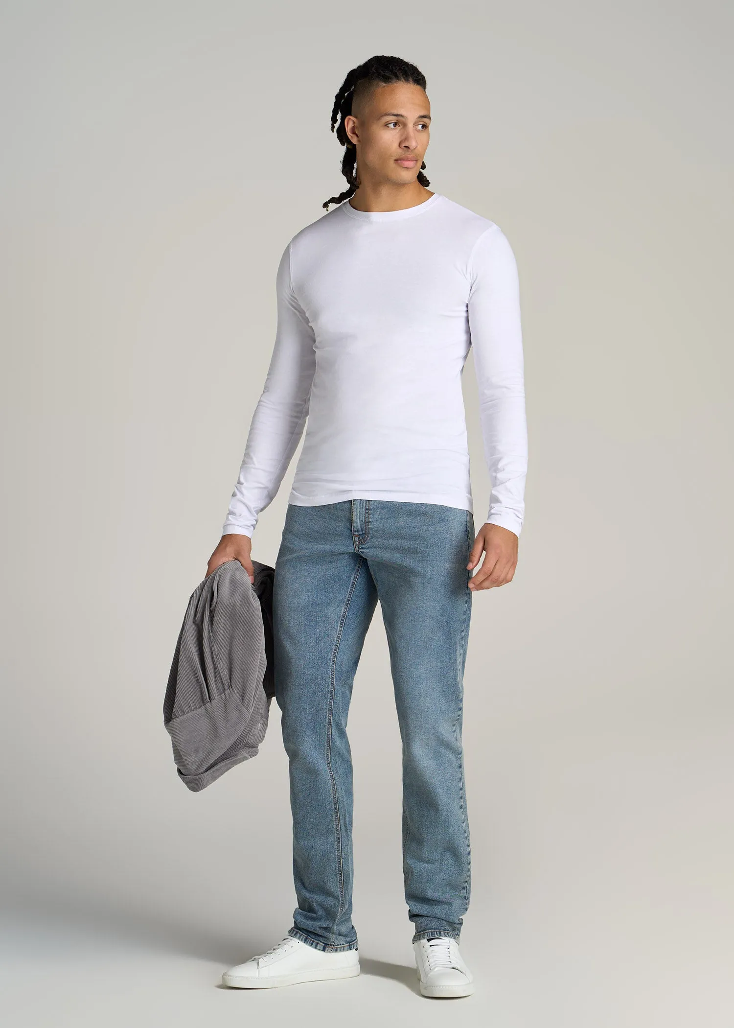 The Essential SLIM-FIT Long Sleeve Tee for Tall Men in White