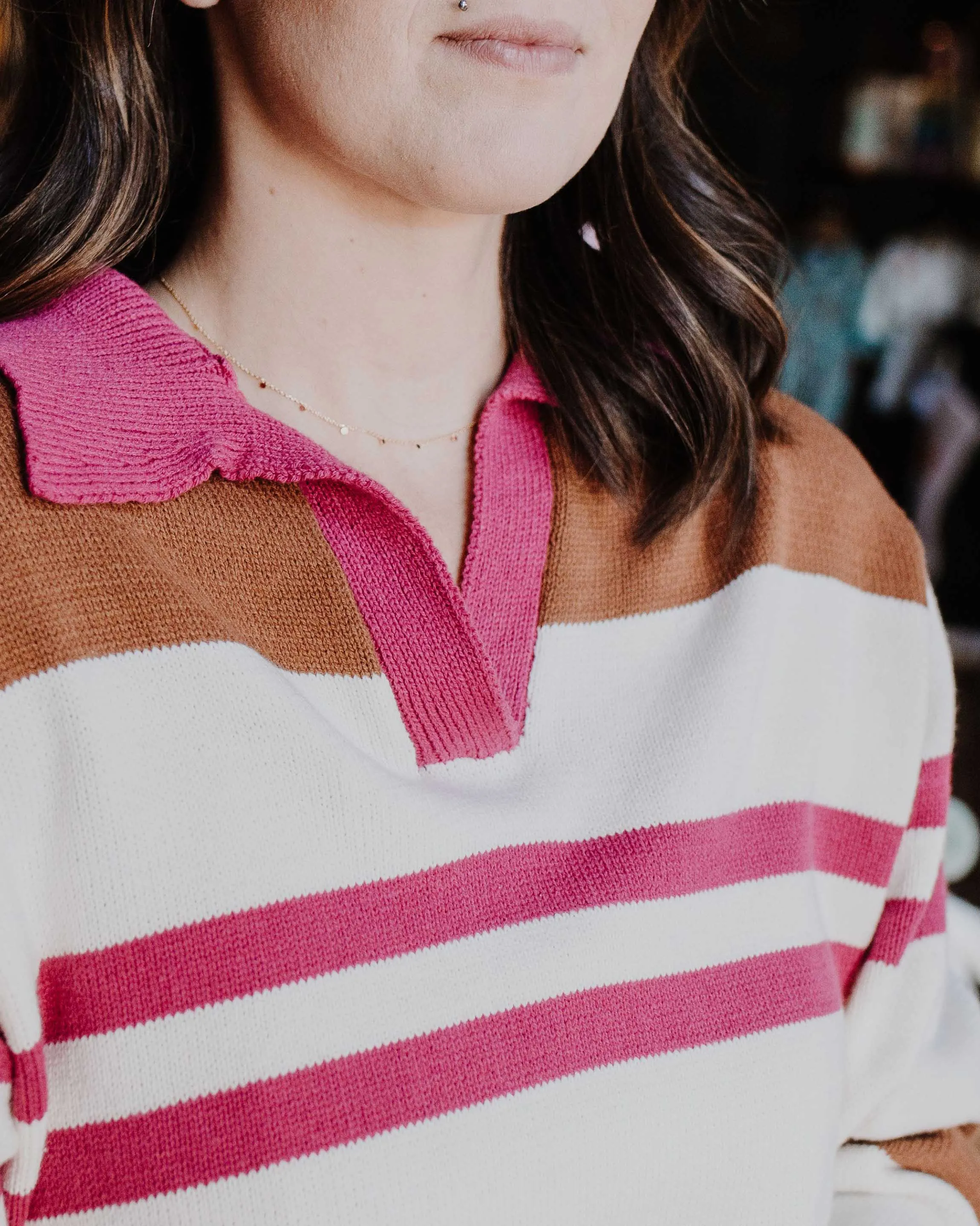 Timeless Style Color Block Collared Sweater