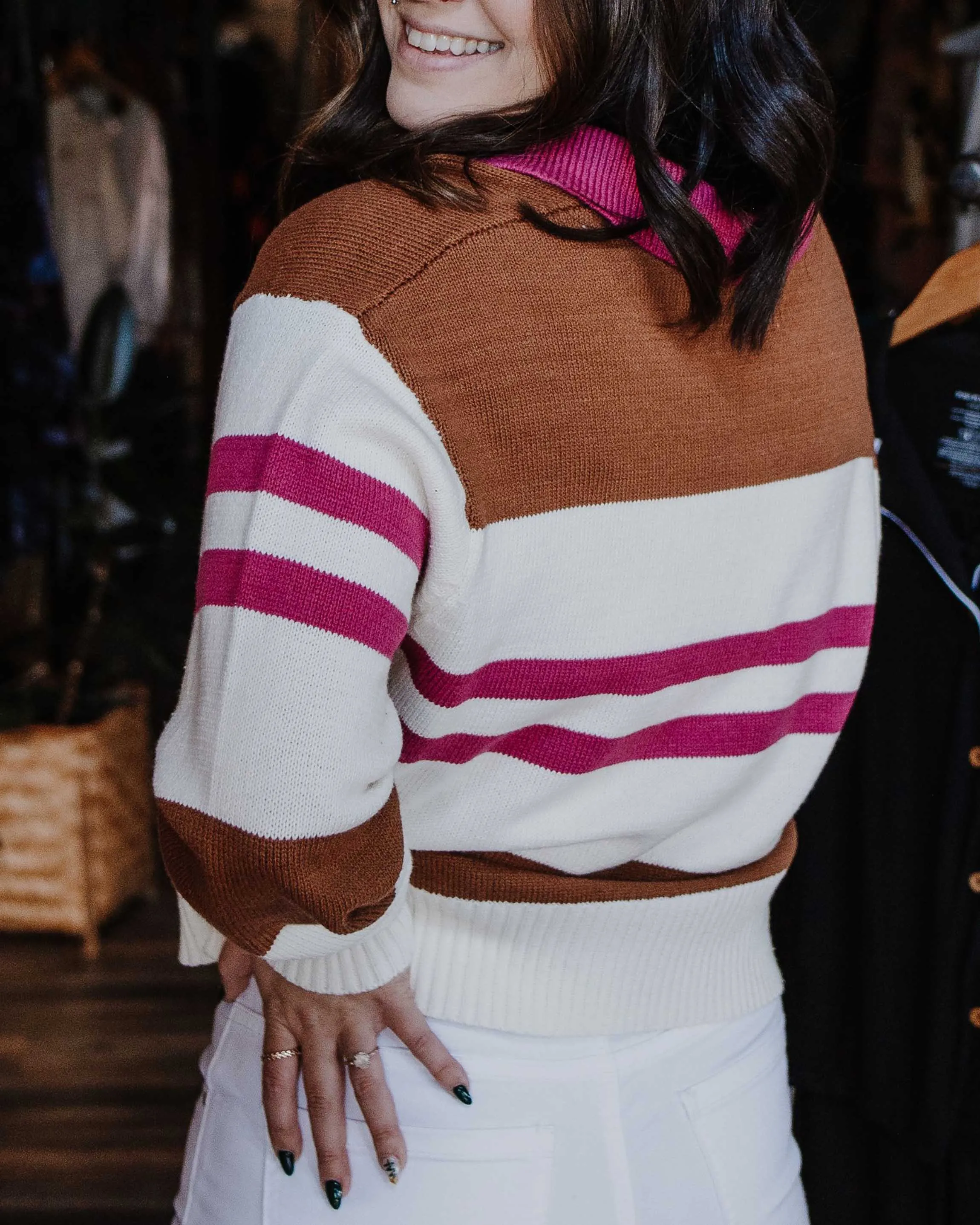 Timeless Style Color Block Collared Sweater