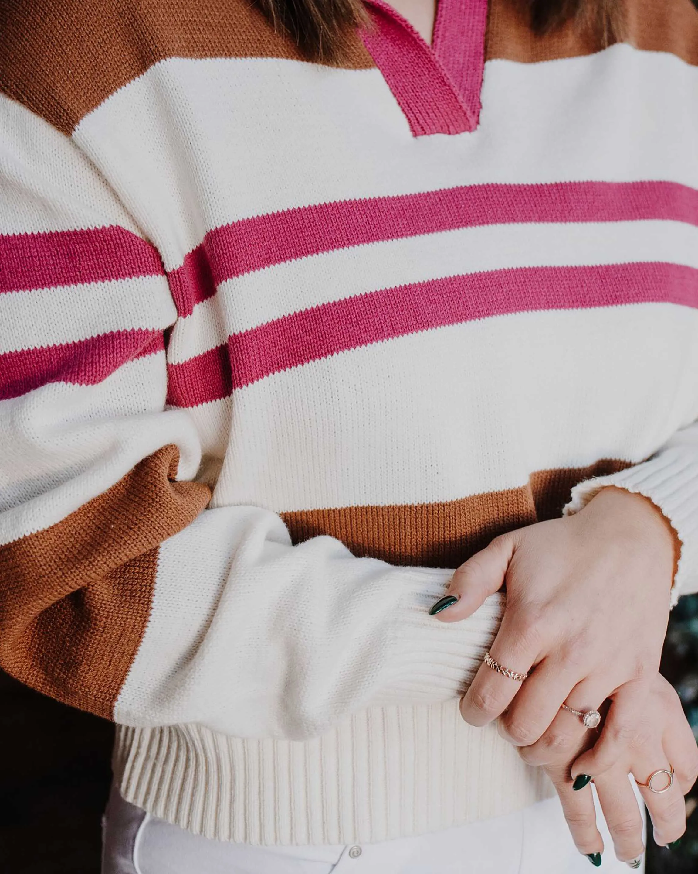 Timeless Style Color Block Collared Sweater