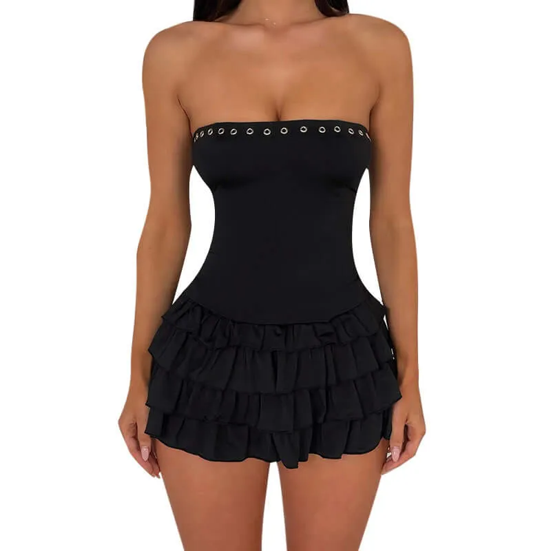 Tube Top Eyelet Ruffle Dress