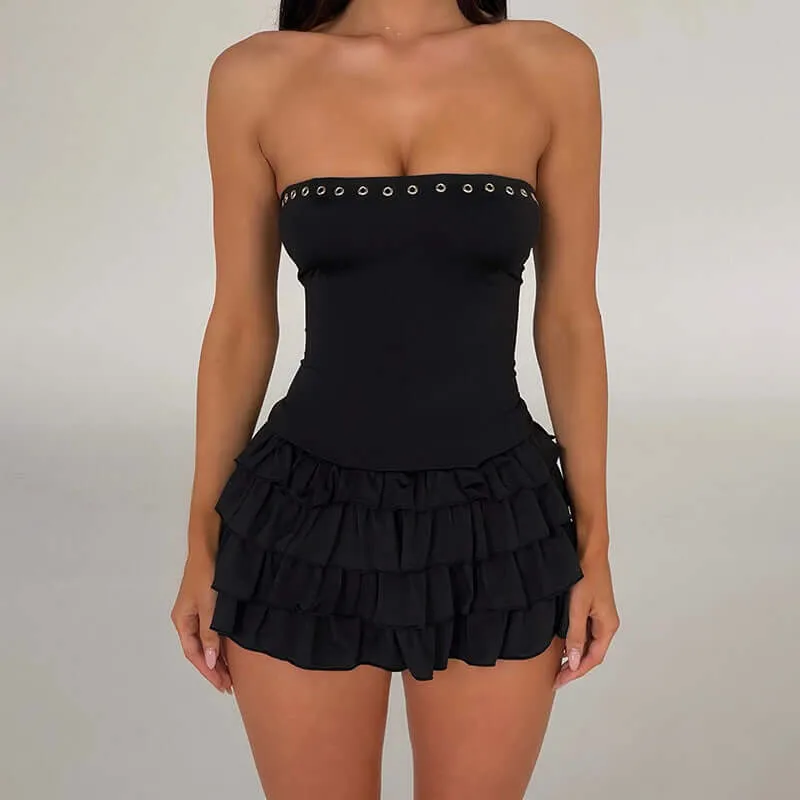 Tube Top Eyelet Ruffle Dress