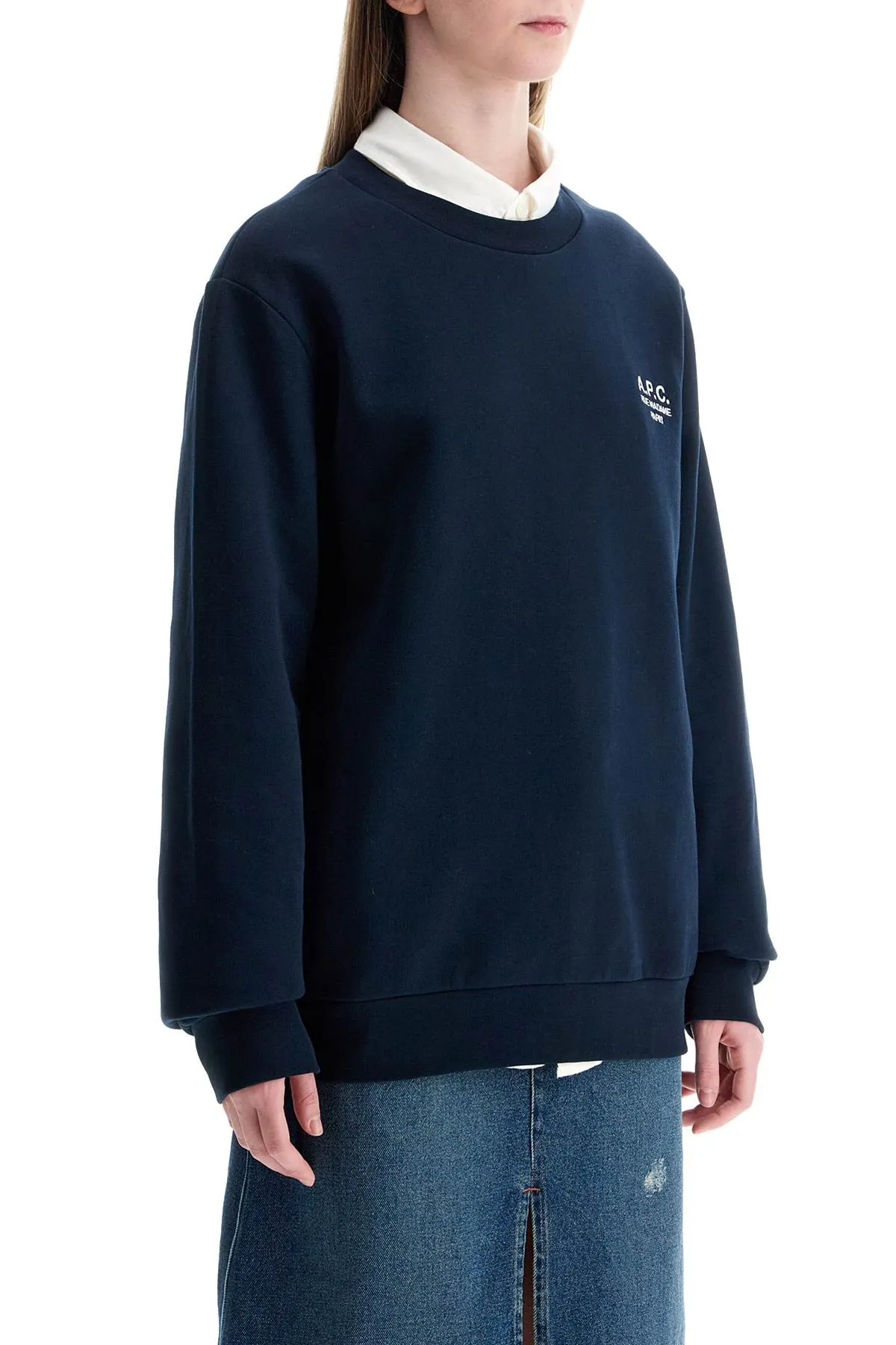unisex dark blue organic cotton sweatshirt with embroidered logo COHBV M27913 TIQ DARK NAVYECRU