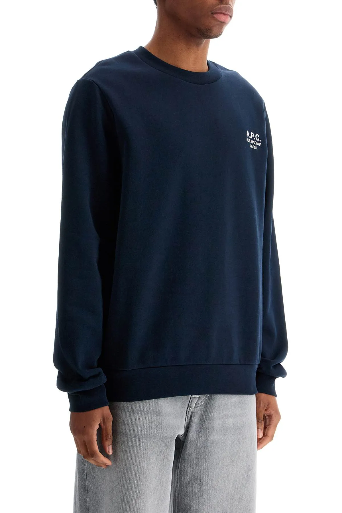 unisex dark blue organic cotton sweatshirt with embroidered logo COHBV M27913 TIQ DARK NAVYECRU