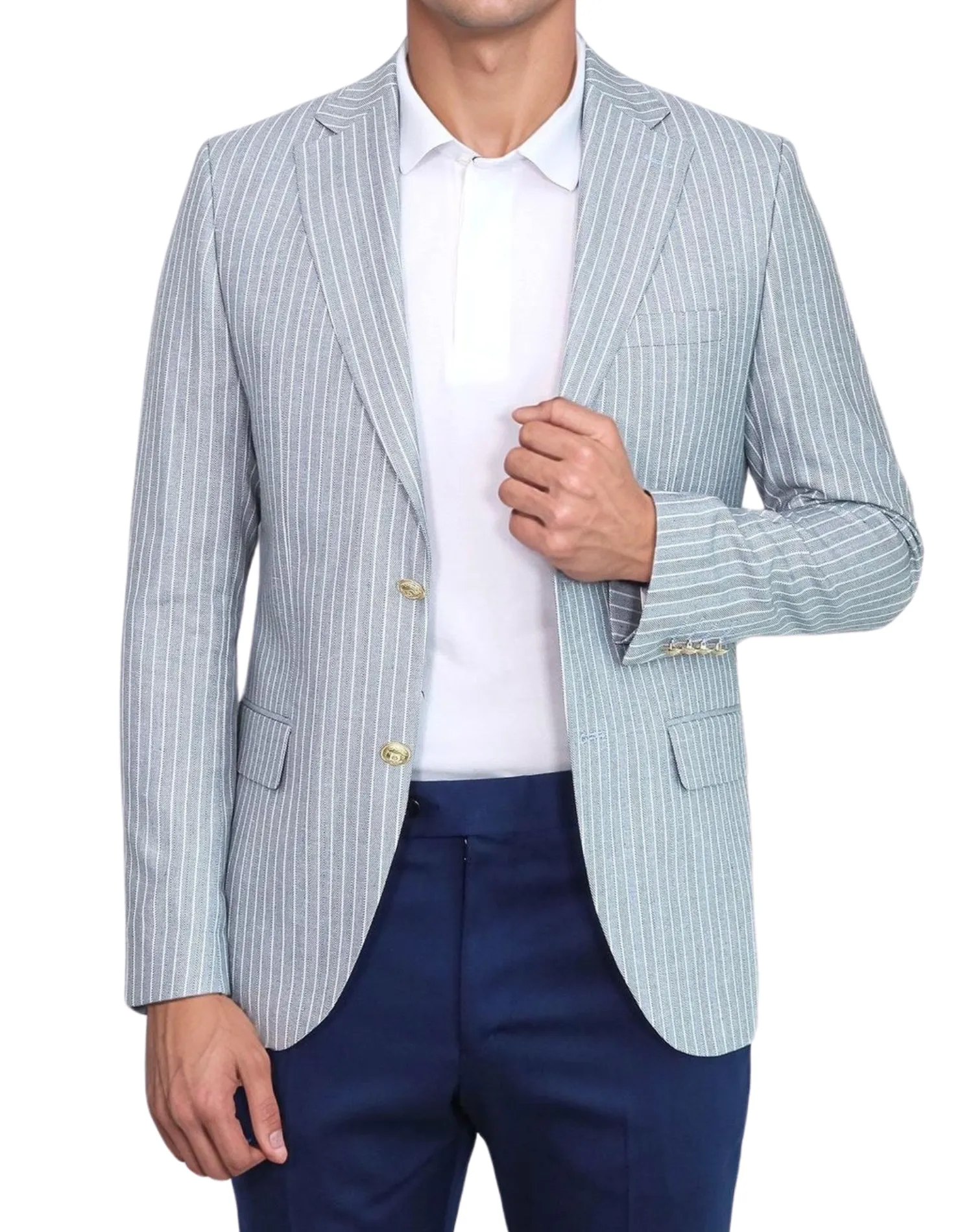 Wessi Pinstripe Slim Fit Blazer -  Steel Blue