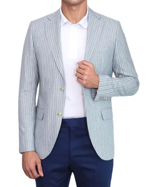 Wessi Pinstripe Slim Fit Blazer -  Steel Blue