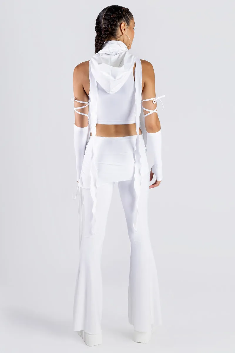 White Lace Up Pants with Skirt