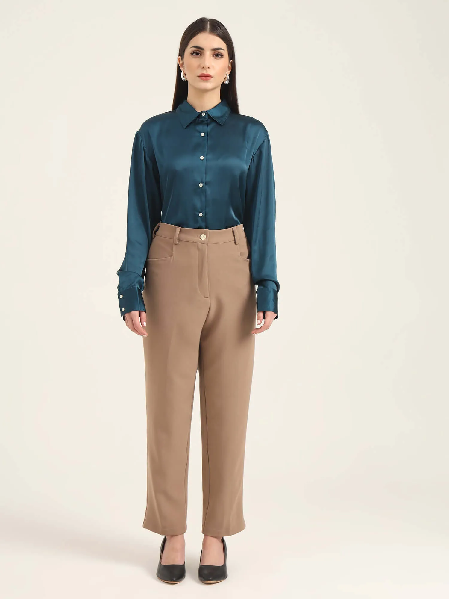 Women'S Luxury Banana Crepe Dark Beige C Pant