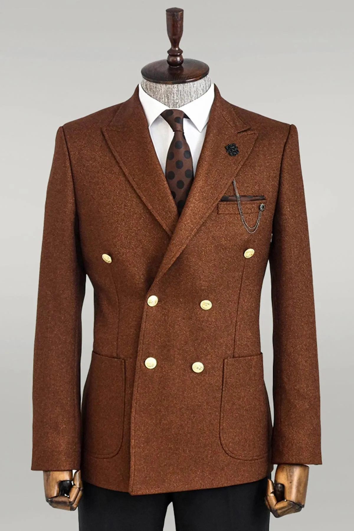 WSS Double Breasted Slim Fit Brown Men Blazer  - Singen