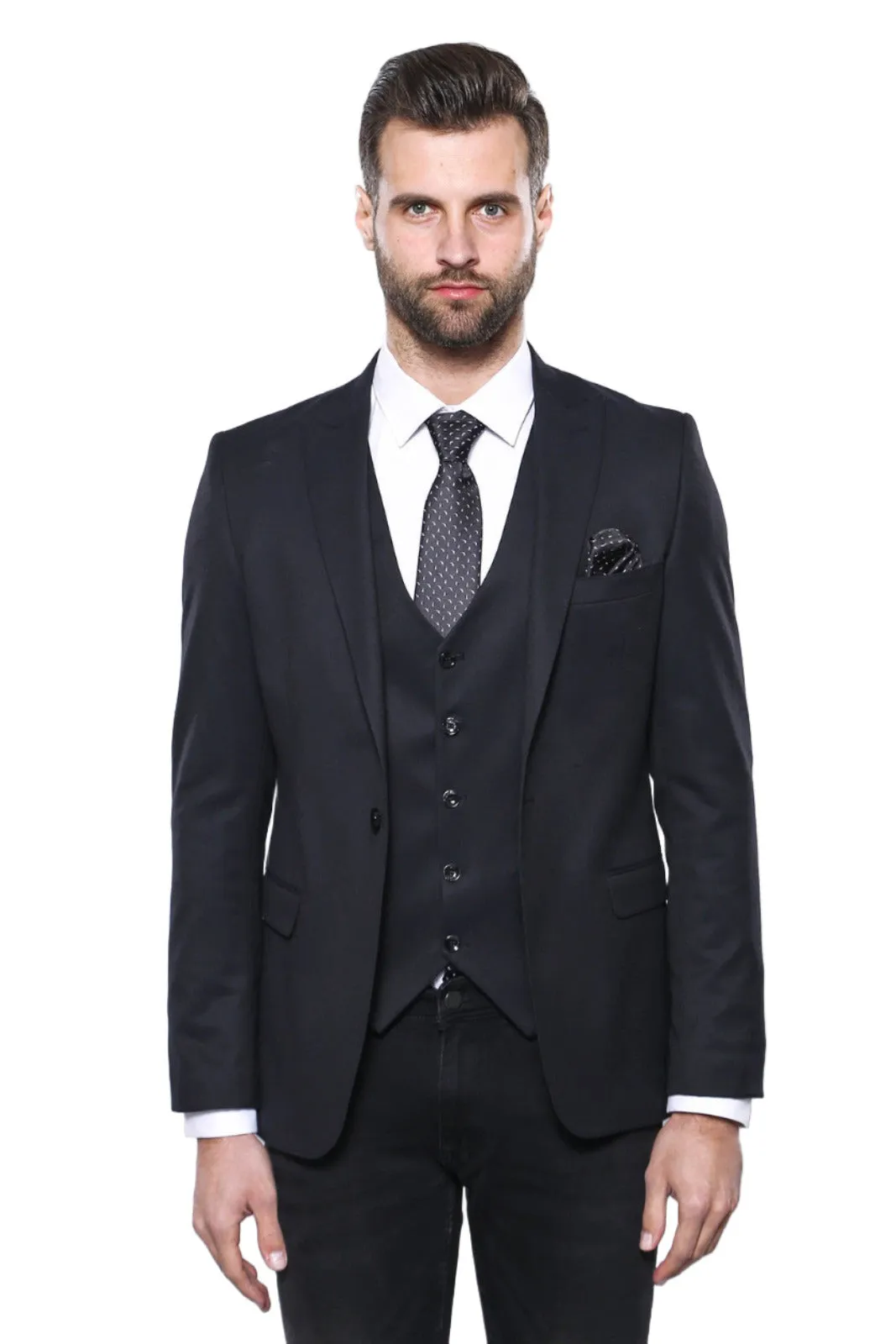 WSS Plain Navy Blue Blazer Vest Set  - Singen