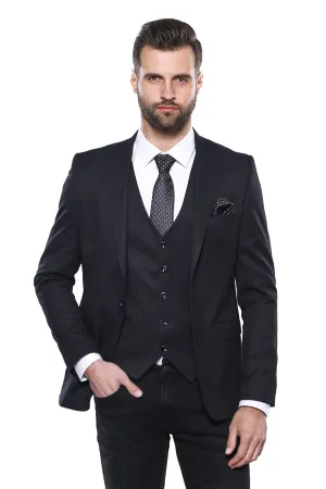 WSS Plain Navy Blue Blazer Vest Set  - Singen